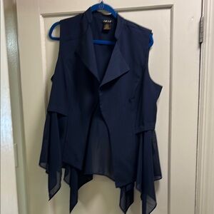 NWOT IMAN Unique Navy Sleeveless Vest w/Chiffon Trim L